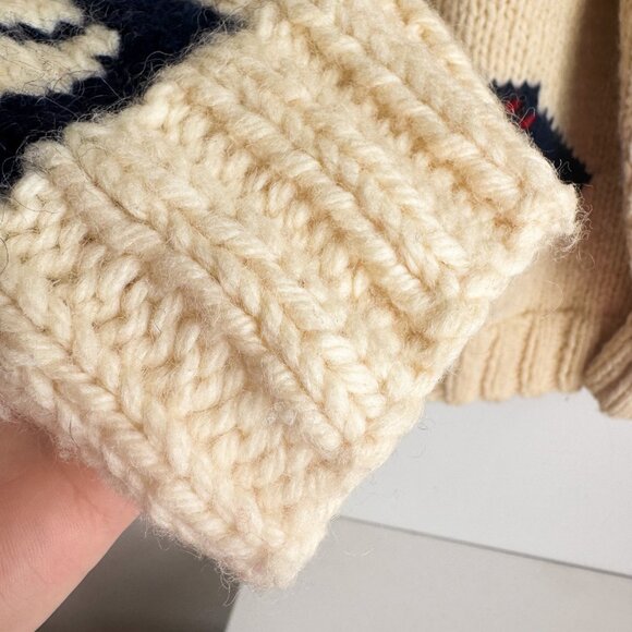 Vintage 60s hand-knit Chunky Curling Cardigan Sweater Wool L - Picture 7 of 7